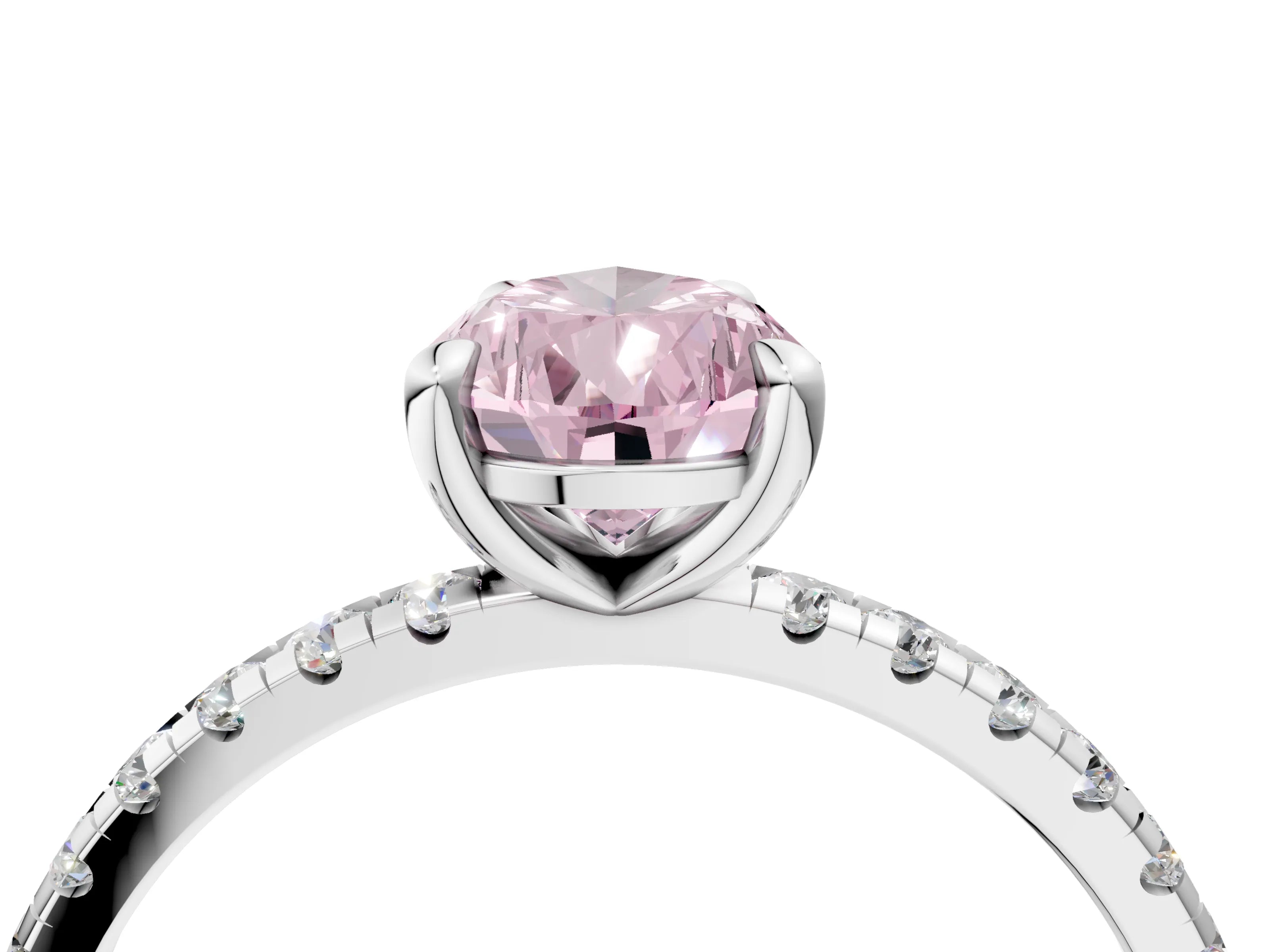 White gold Fancy Pink Pear Cut Diamond Brilliant Solitaire Ring with Pavé Band and Four-Prong Setting_4