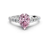 White gold Fancy Pink Pear Cut Diamond Cathedral Solitaire Ring with Round  Pavé Band_178