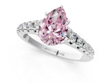 White gold Fancy Pink Pear Cut Diamond Cathedral Solitaire Ring with Round  Pavé Band_179