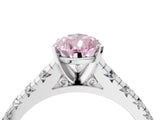 White gold Fancy Pink Pear Cut Diamond Cathedral Solitaire Ring with Round  Pavé Band_182