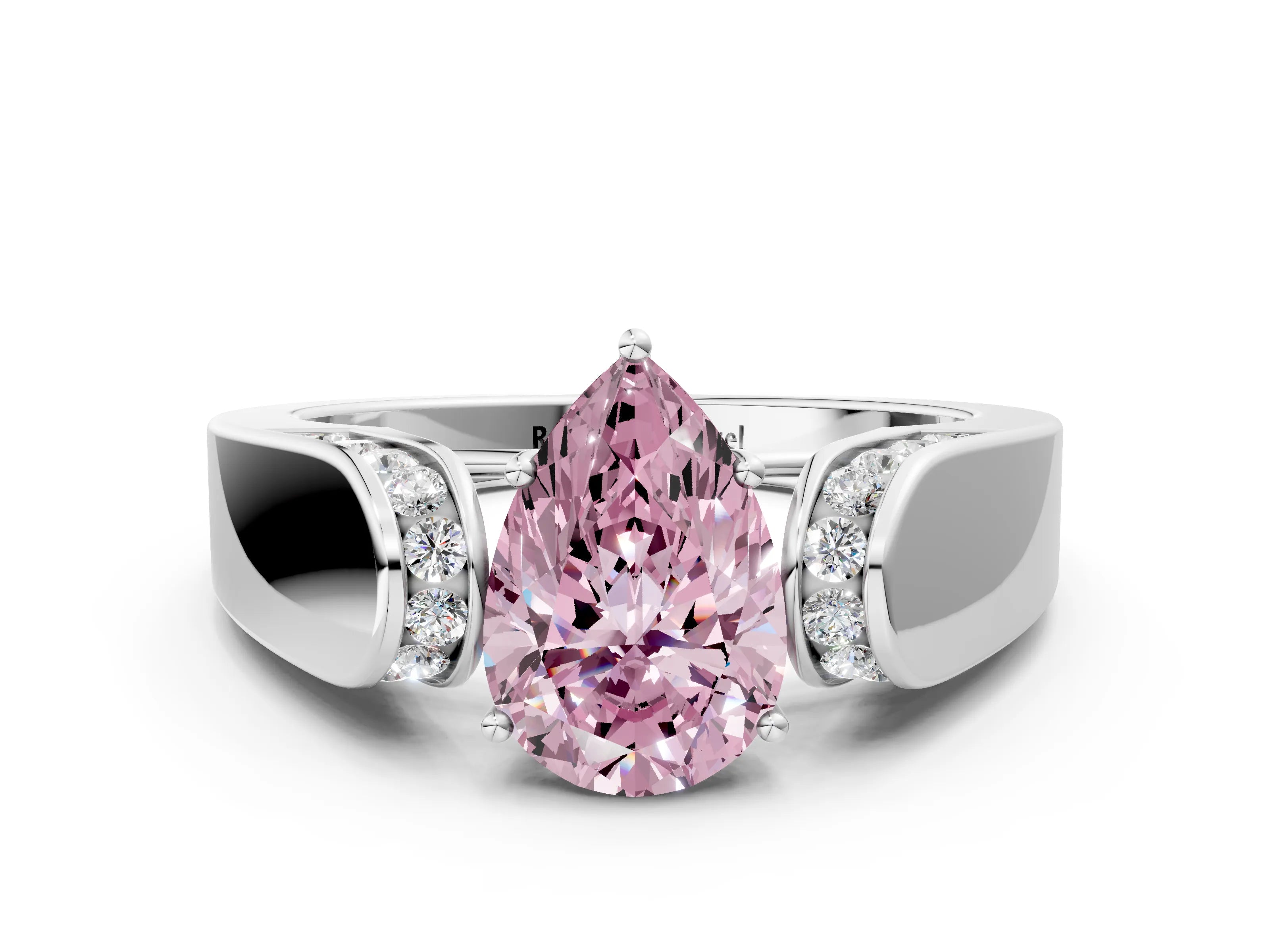 White gold Fancy Pink Pear Cut Diamond Channel Set Solitaire Ring with Four-Prong Setting_51