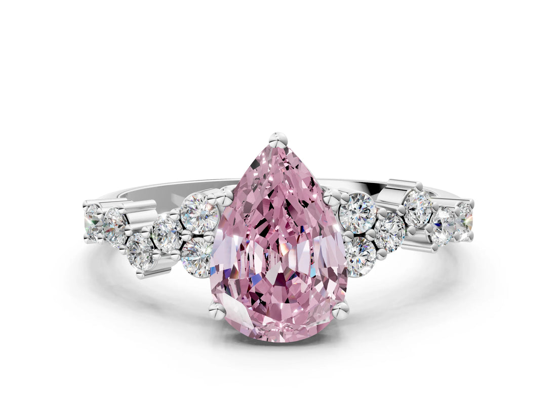 White gold Fancy Pink Pear Cut Diamond Cluster Pavé Band with Four-Prong Setting_12