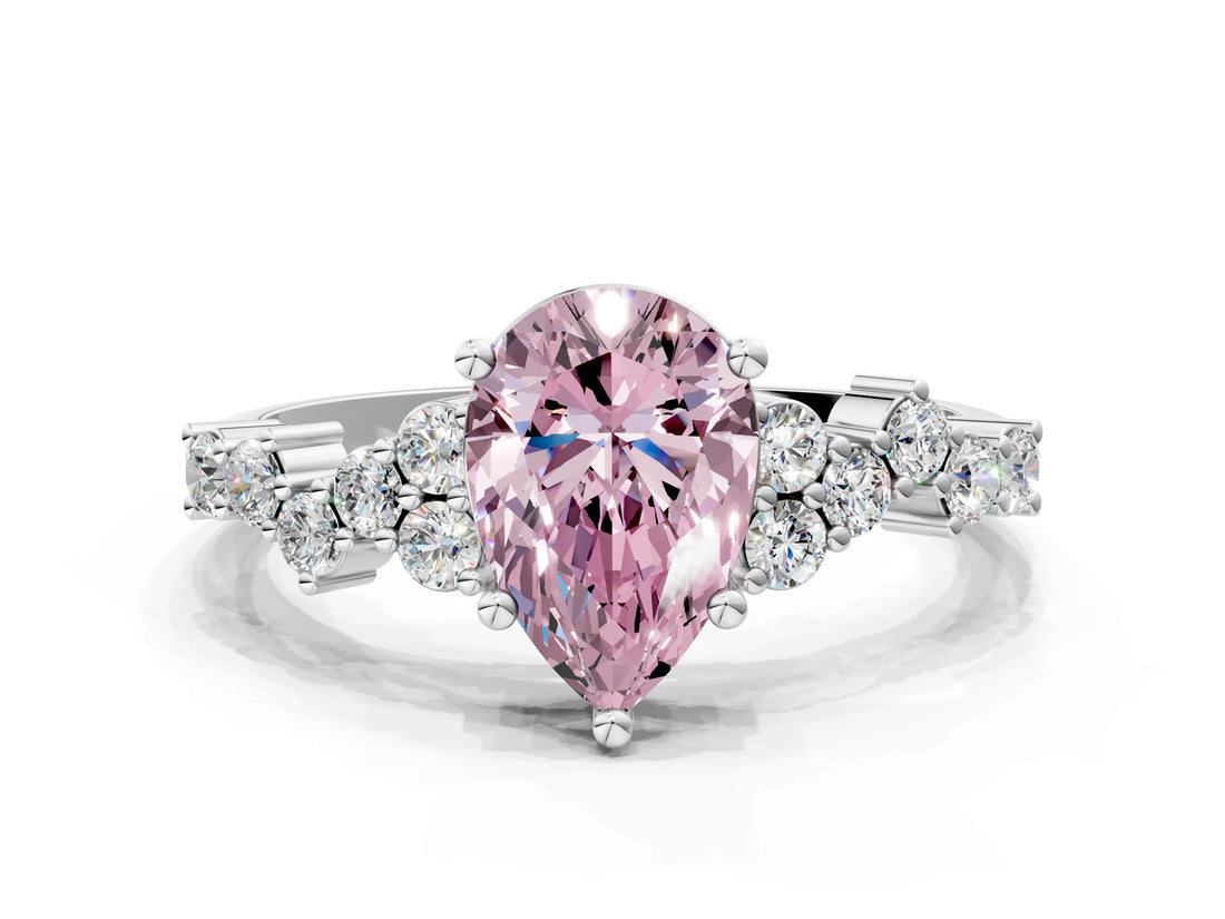 White gold Fancy Pink Pear Cut Diamond Cluster Pavé Band with Four-Prong Setting_3