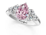 White gold Fancy Pink Pear  Cut Diamond Cluster Ring with Round Accent Stones and Prong Setting on a Classic Band_33