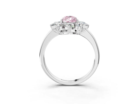 White gold Fancy Pink Pear Cut Diamond Cluster Ring with Round and Baguette Stones, Split Shank Band, Prong Setting_15
