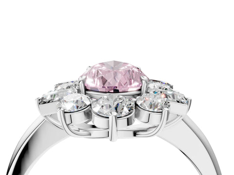 White gold Fancy Pink Pear Cut Diamond Cluster Ring with Round and Baguette Stones, Split Shank Band, Prong Setting_16