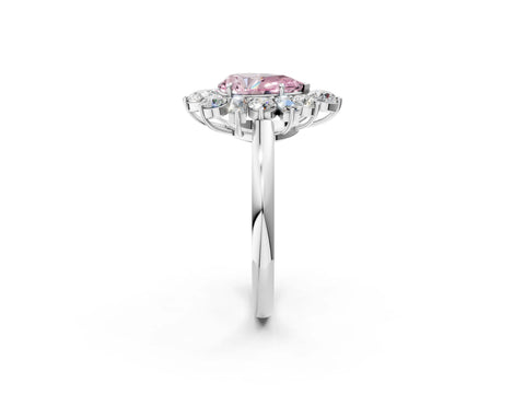 White gold Fancy Pink Pear Cut Diamond Cluster Ring with Round and Baguette Stones, Split Shank Band, Prong Setting_2