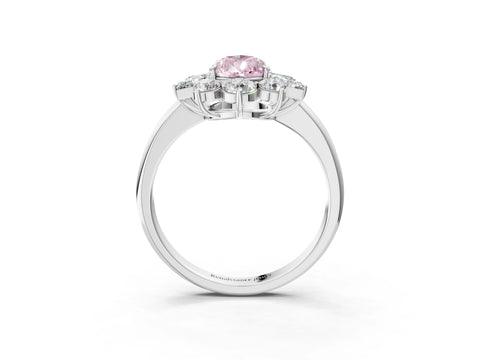 White gold Fancy Pink Pear Cut Diamond Cluster Ring with Round and Baguette Stones, Split Shank Band, Prong Setting_3