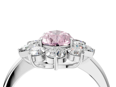 White gold Fancy Pink Pear Cut Diamond Cluster Ring with Round and Baguette Stones, Split Shank Band, Prong Setting_4