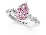 White gold Fancy Pink Pear Cut Diamond Cluster Side Stone Solitaire Ring with Prong Setting_91
