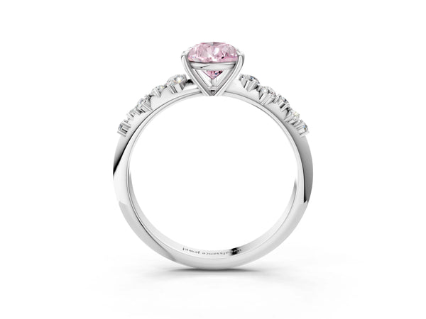 Platinum Fancy Pink Pear Cut Diamond Cluster Side Stone Solitaire Ring with Prong Setting