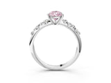 White gold Fancy Pink Pear Cut Diamond Cluster Side Stone Solitaire Ring with Prong Setting_97
