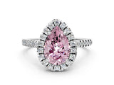 White gold Fancy Pink Pear Cut Diamond Cushion Halo Ring with Pavé Band