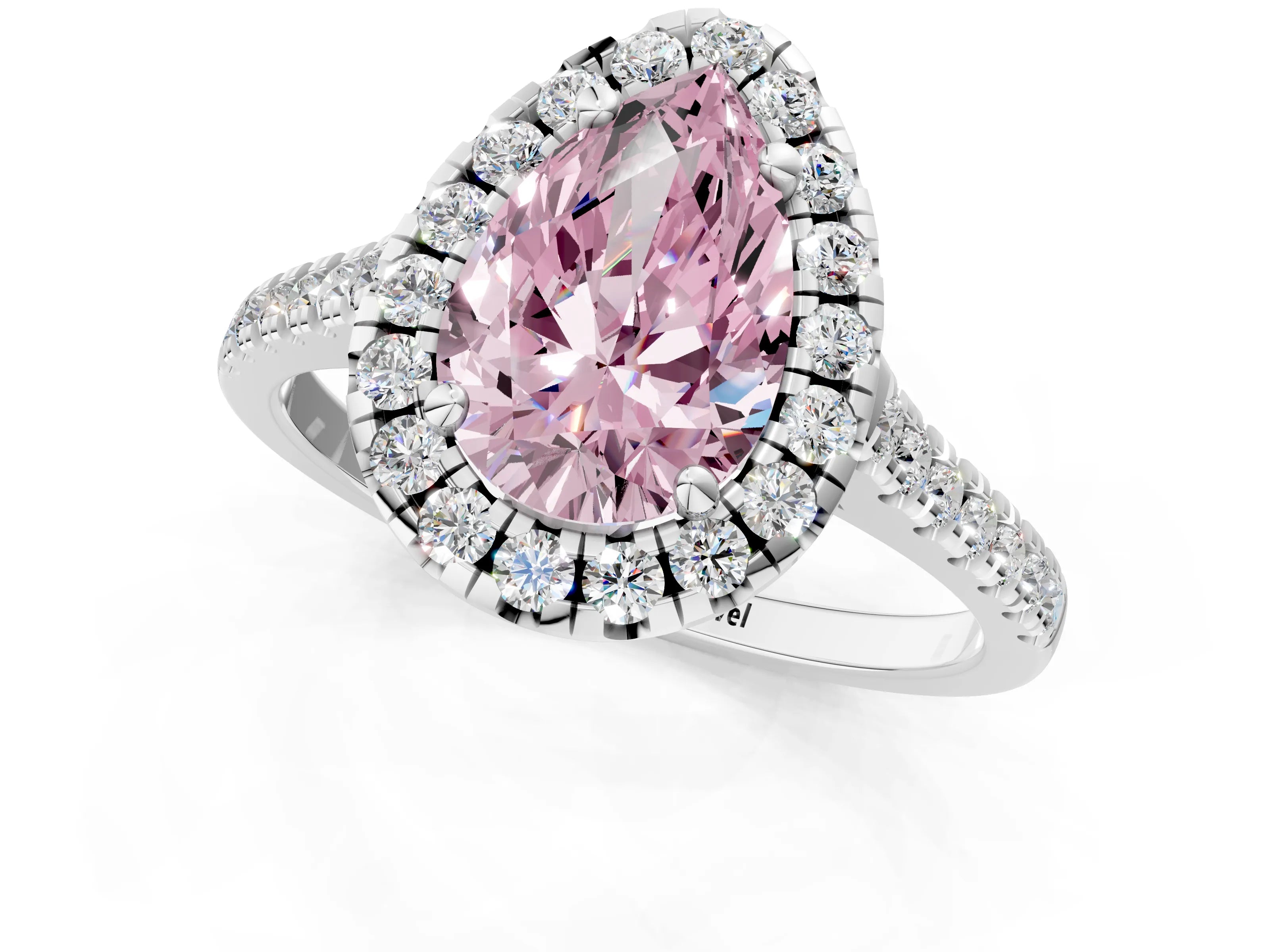 White gold Fancy Pink Pear Cut Diamond Cushion Halo Ring with Pavé Band_1