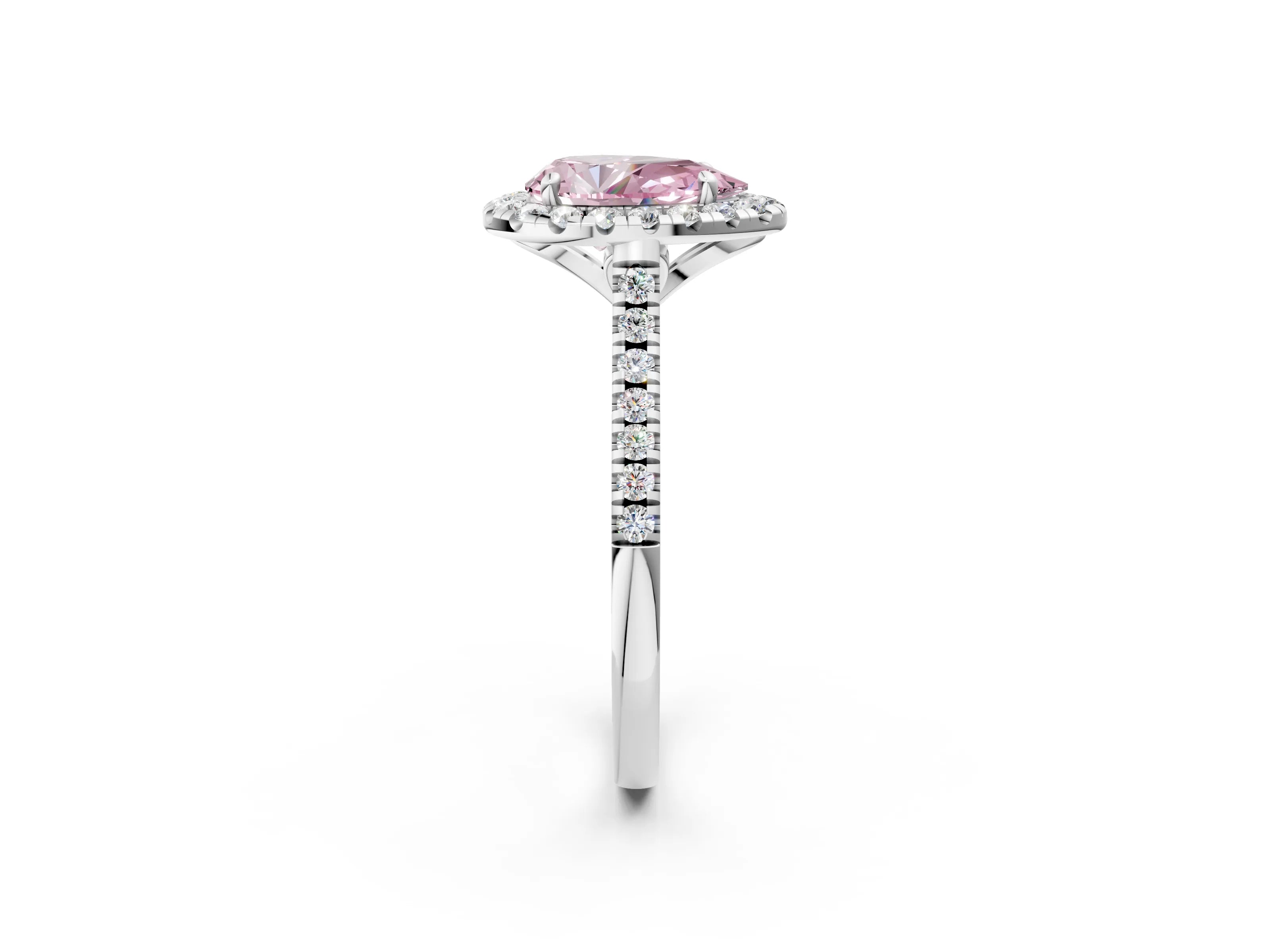White gold Fancy Pink Pear Cut Diamond Cushion Halo Ring with Pavé Band_2