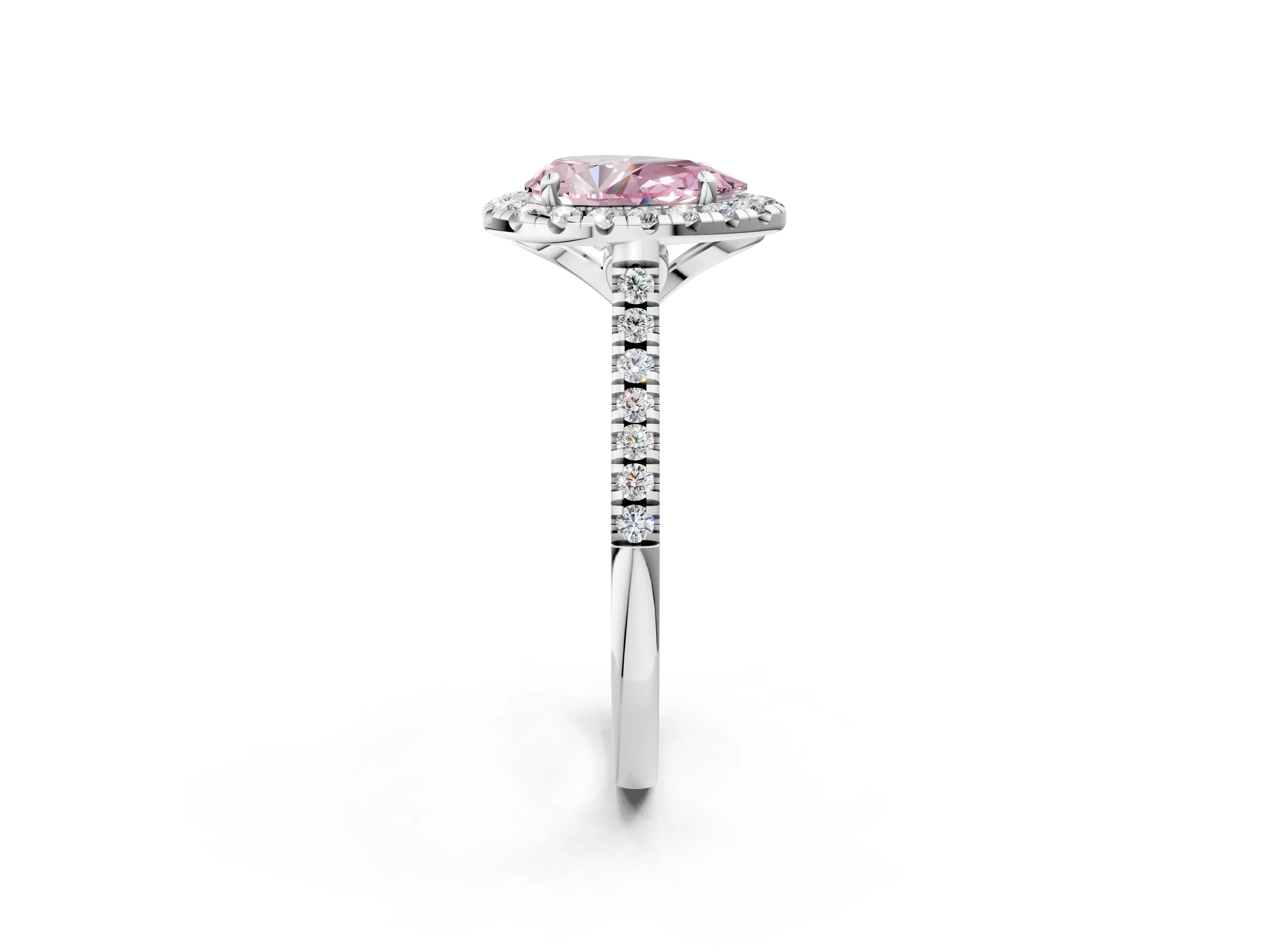 White gold Fancy Pink Pear Cut Diamond Cushion Halo Ring with Pavé Band_2