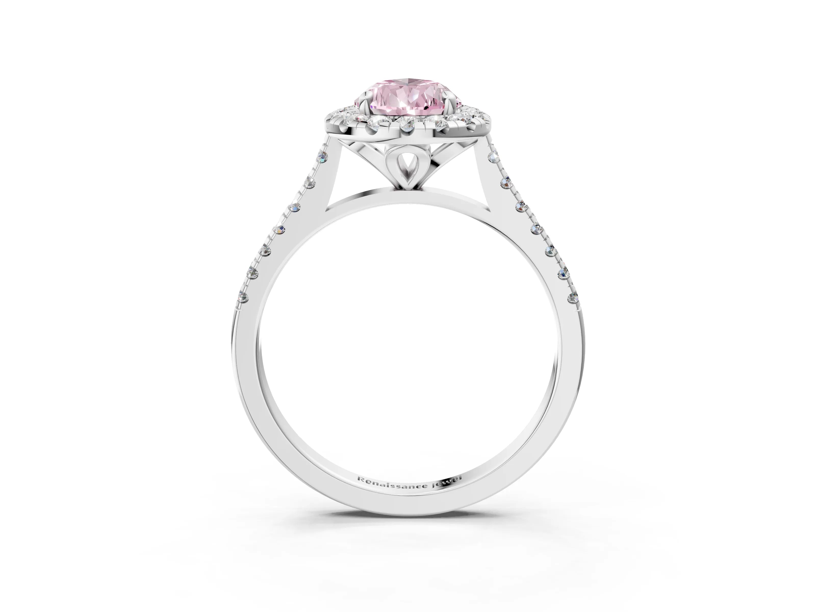 White gold Fancy Pink Pear Cut Diamond Cushion Halo Ring with Pavé Band_3