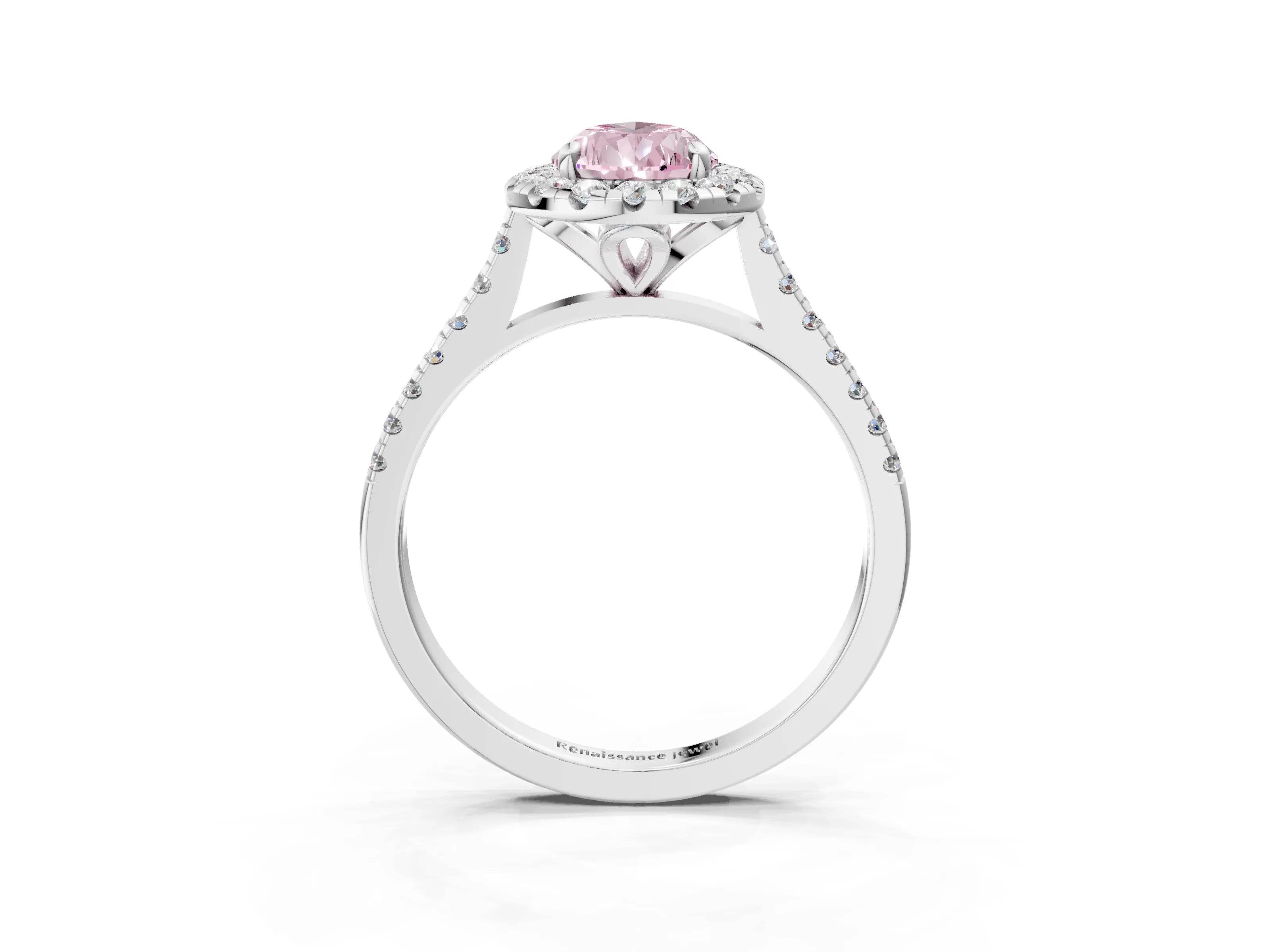 White gold Fancy Pink Pear Cut Diamond Cushion Halo Ring with Pavé Band_3