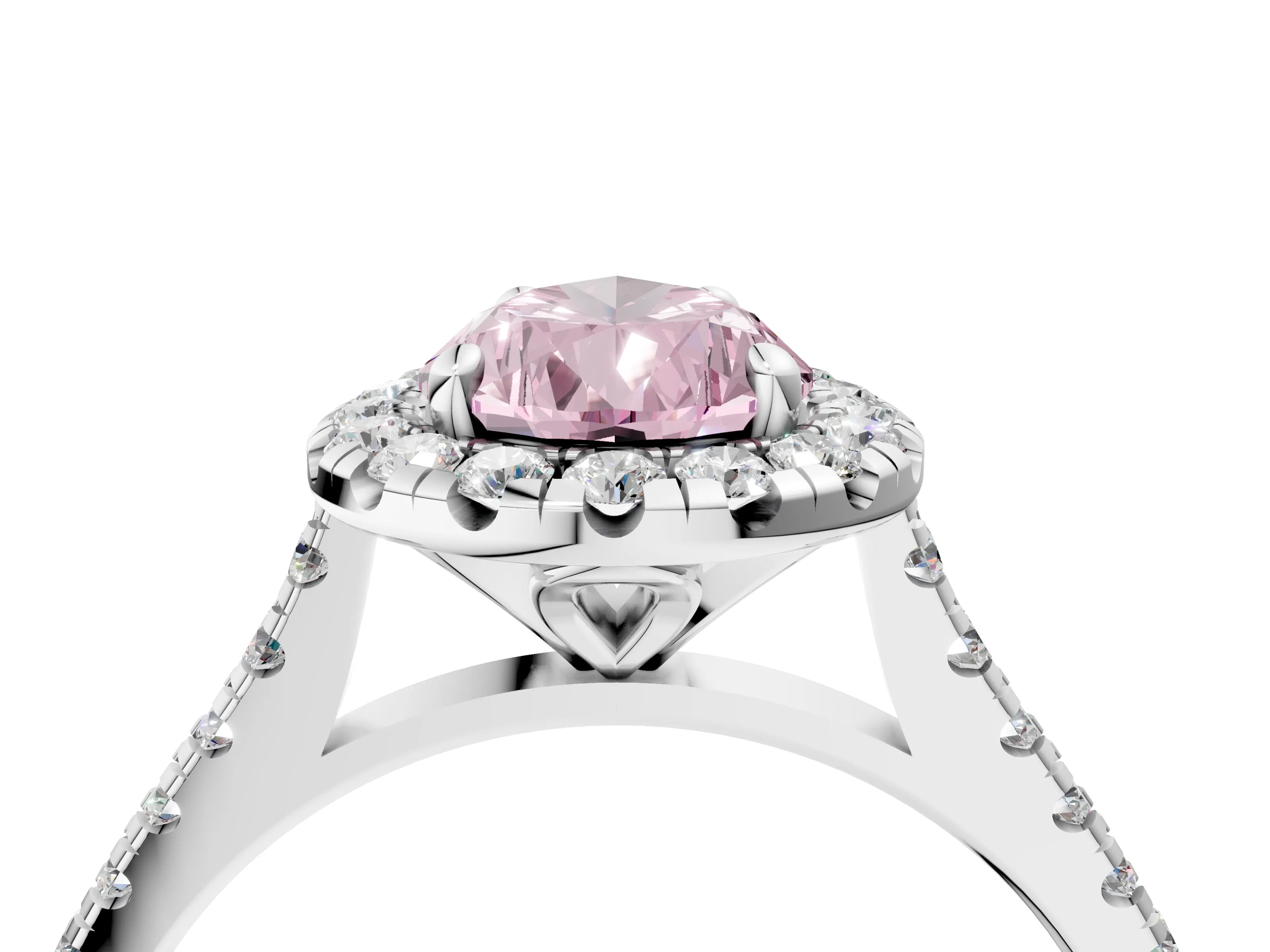 White gold Fancy Pink Pear Cut Diamond Cushion Halo Ring with Pavé Band_4