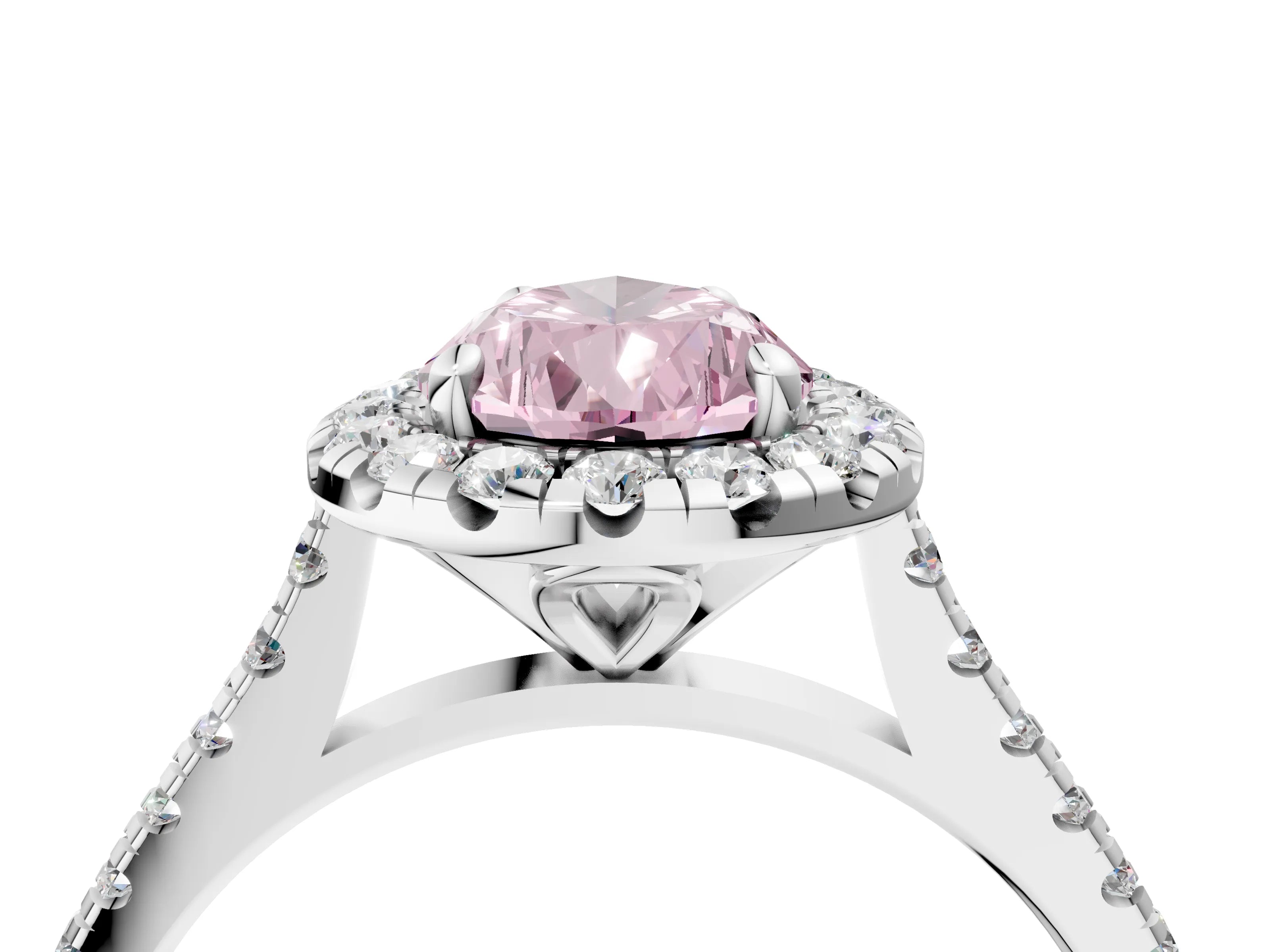 White gold Fancy Pink Pear Cut Diamond Cushion Halo Ring with Pavé Band_4