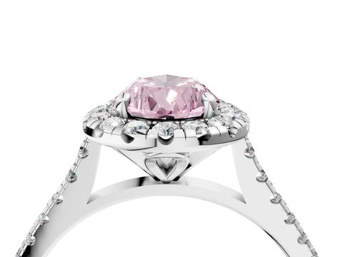 White gold Fancy Pink Pear Cut Diamond Cushion Halo Ring with Pavé Band_4