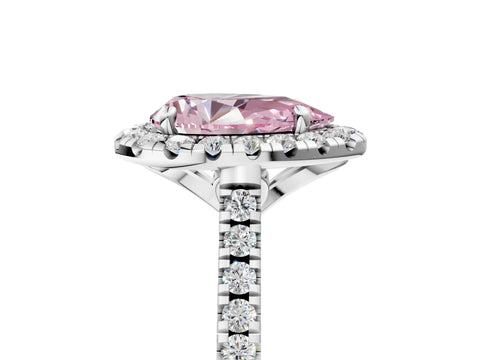 White gold Fancy Pink Pear Cut Diamond Cushion Halo Ring with Pavé Band_5