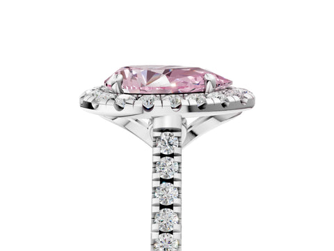 White gold Fancy Pink Pear Cut Diamond Cushion Halo Ring with Pavé Band_5