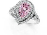White gold Fancy Pink Pear Cut Diamond Double Halo Ring with Pavé Band and Prong Setting_103