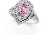 White gold Fancy Pink Pear Cut Diamond Double Halo Ring with Pavé Band and Prong Setting_105