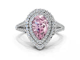 White gold Fancy Pink Pear Cut Diamond Double Halo Ring with Pavé Band and Prong Setting_114