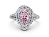 White gold Fancy Pink Pear Cut Diamond Double Halo Ring with Pavé Band and Prong Setting_92