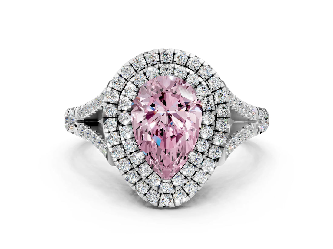 White gold Fancy Pink Pear Cut Diamond Double Halo Ring with Split Shank and Prong Setting_27
