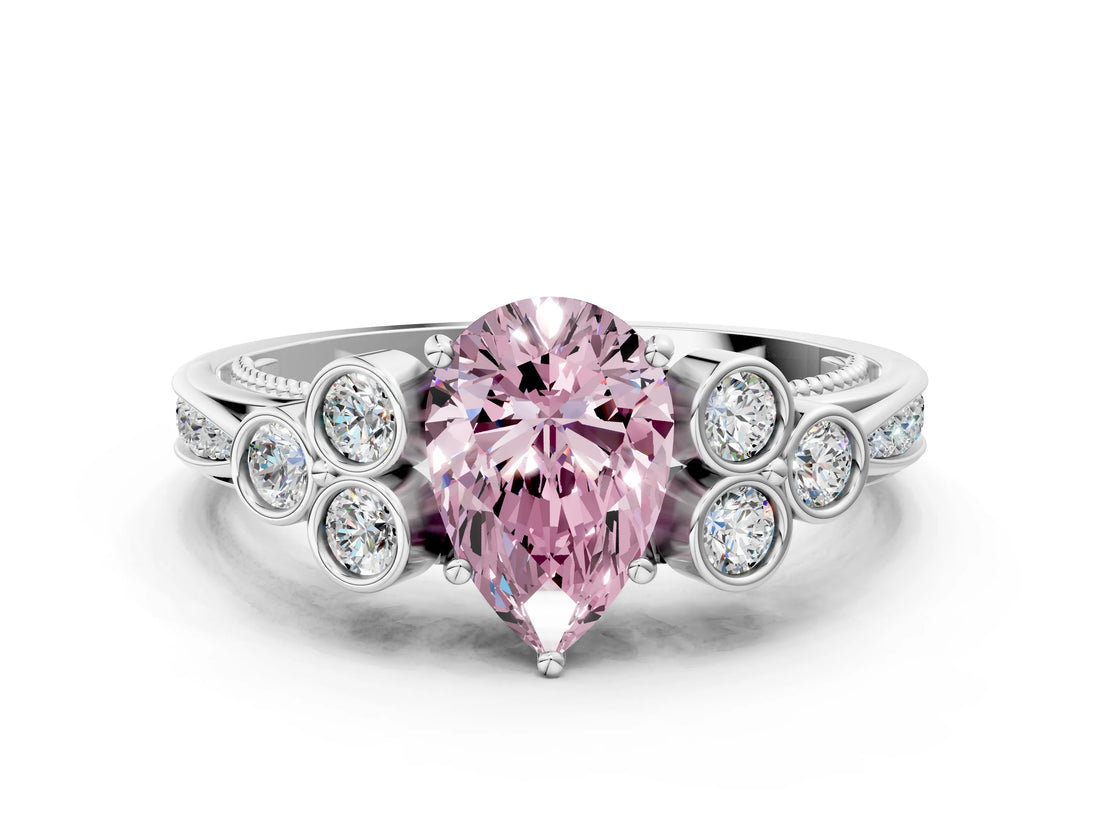 White gold Fancy Pink Pear  Cut Diamond Engagement Ring with Bezel Set Round Side Stones and Prong Setting_49