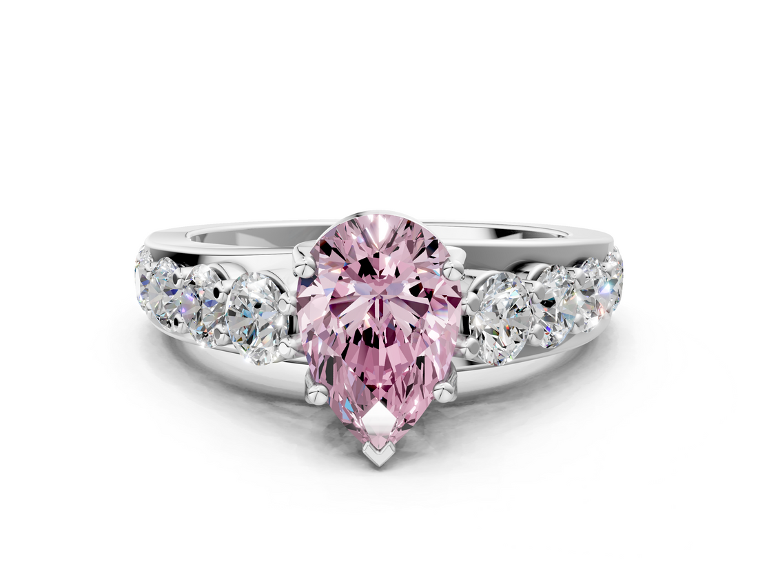 White gold Fancy Pink Pear  Cut Diamond Engagement Ring with Pavé Band and Four-Prong Setting_3