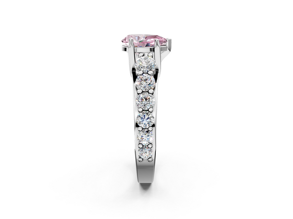Platinum Fancy Pink Pear Cut Diamond Engagement Ring with Pavé Band and Four-Prong Setting