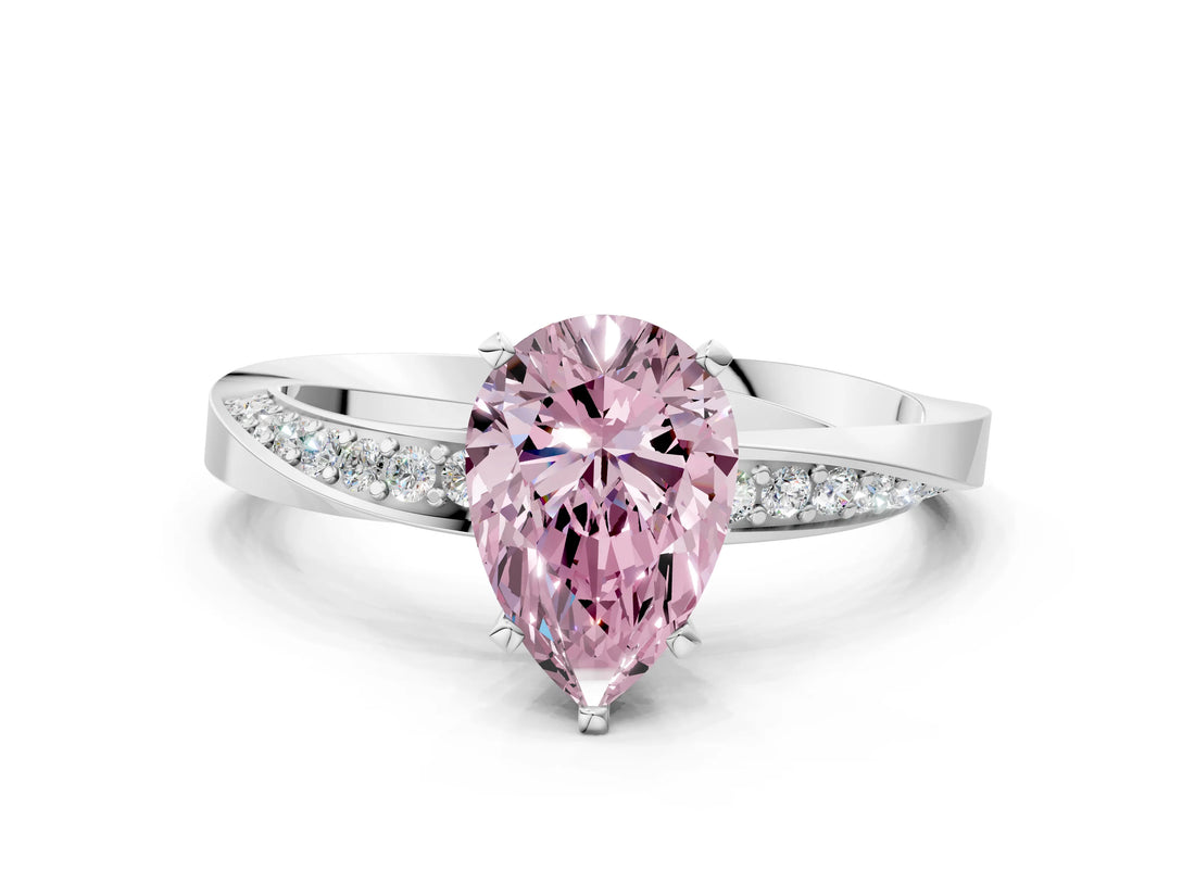 White gold Fancy Pink Pear Cut Diamond Engagement Ring with Side Stone Accents and Four-Prong Setting_24