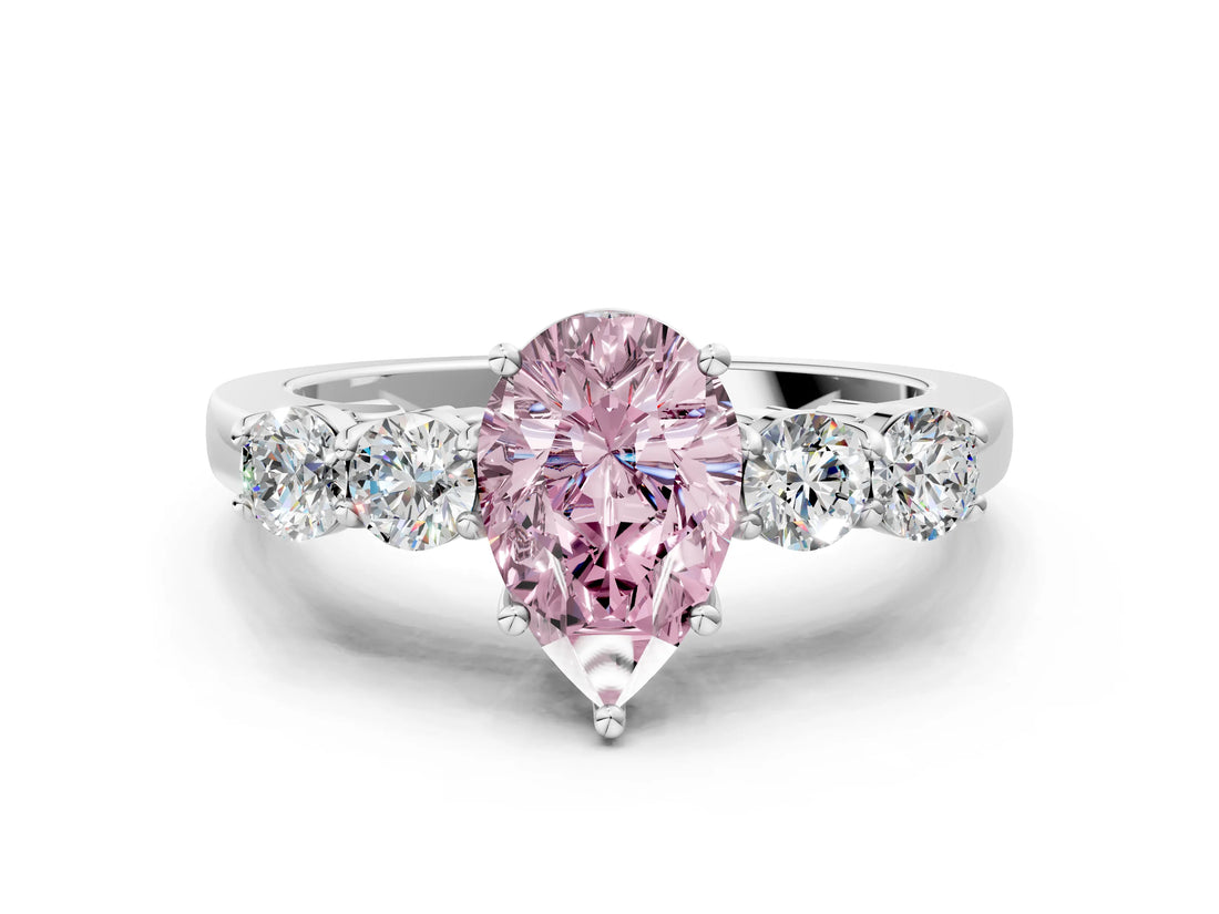 White gold Fancy Pink Pear  Cut Diamond Five-Stone Prong Set White Gold Ring_31