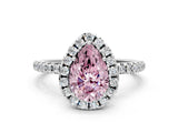 White gold Fancy Pink Pear  Cut Diamond Floral Halo Engagement Ring with Pavé Band and Prong Setting_49