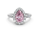 White gold Fancy Pink Pear Cut Diamond Floral Halo Ring with Pavé Band and Prong Setting_7