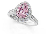 White gold Fancy Pink Pear Cut Diamond Floral Halo Ring with Pavé Band and Prong Setting_8