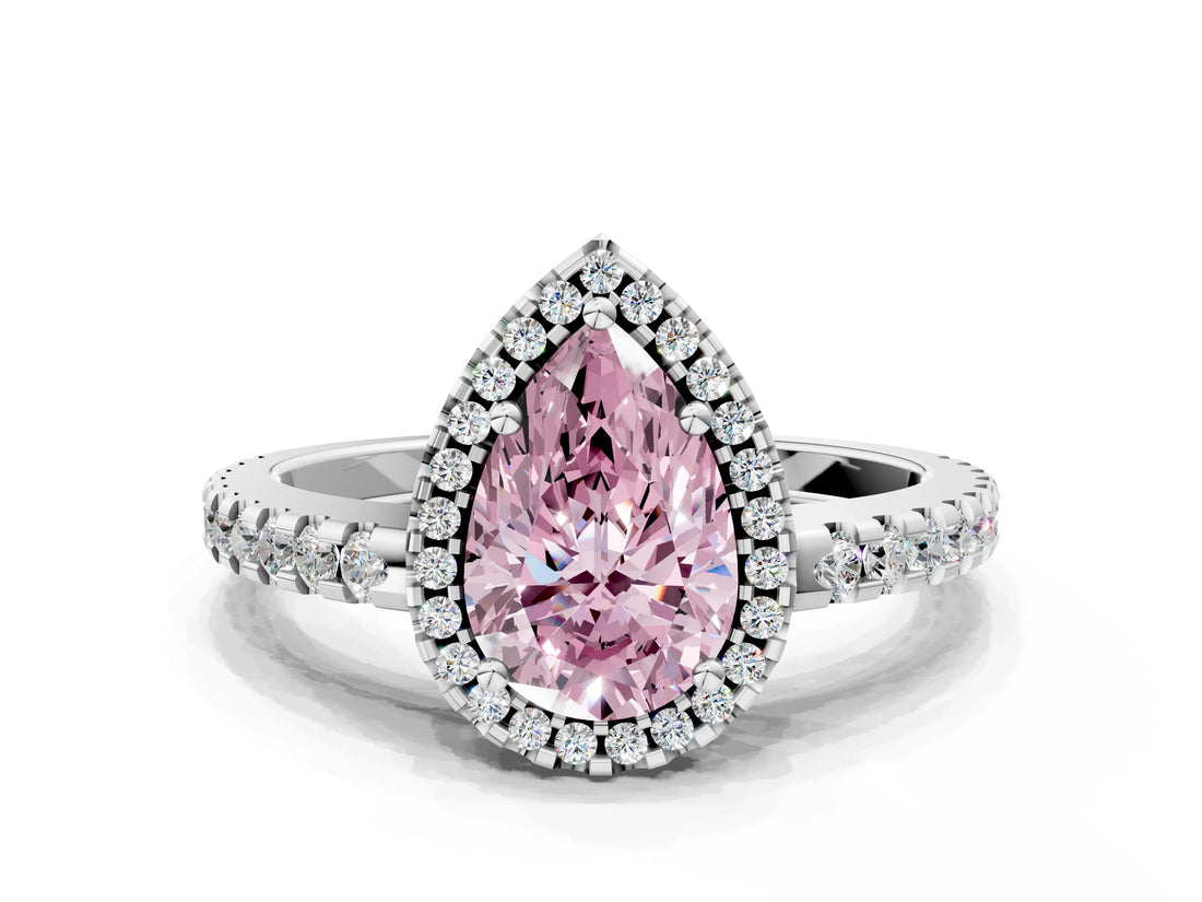 White gold Fancy Pink Pear Cut Diamond Halo Engagement Ring with Pavé Band and Prong Setting_39