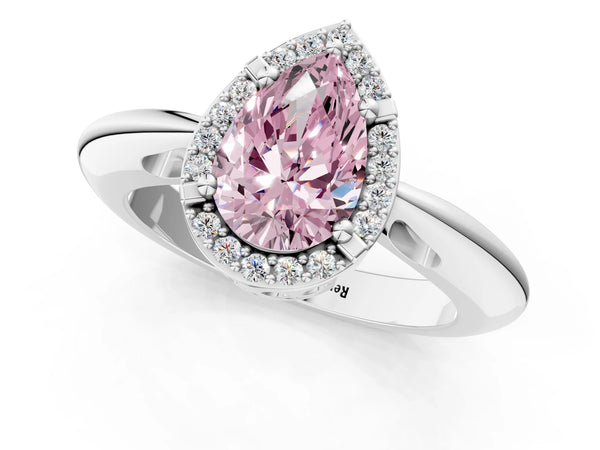 White gold Fancy Pink Pear  Cut Diamond Halo Engagement Ring with Split Shank and Four-Prong Setting
