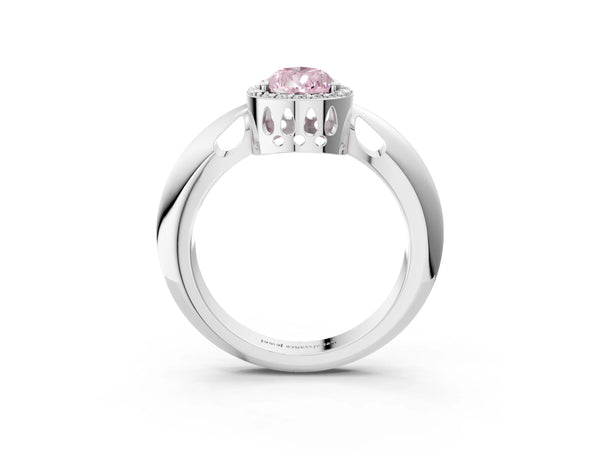 White gold Fancy Pink Pear  Cut Diamond Halo Engagement Ring with Split Shank and Four-Prong Setting