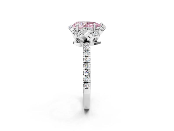 White gold Fancy Pink Pear Cut Diamond Halo Pave Band with Four-Prong Setting
