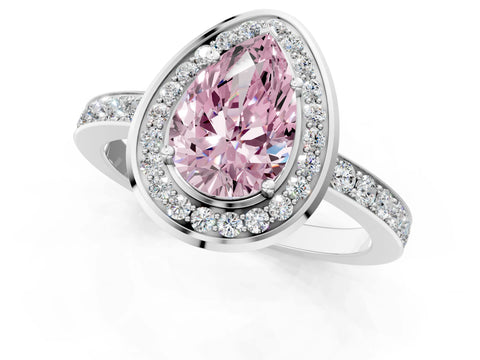 White gold Fancy Pink Pear Cut Diamond Halo Ring with Bezel Frame and Pavé Band_1