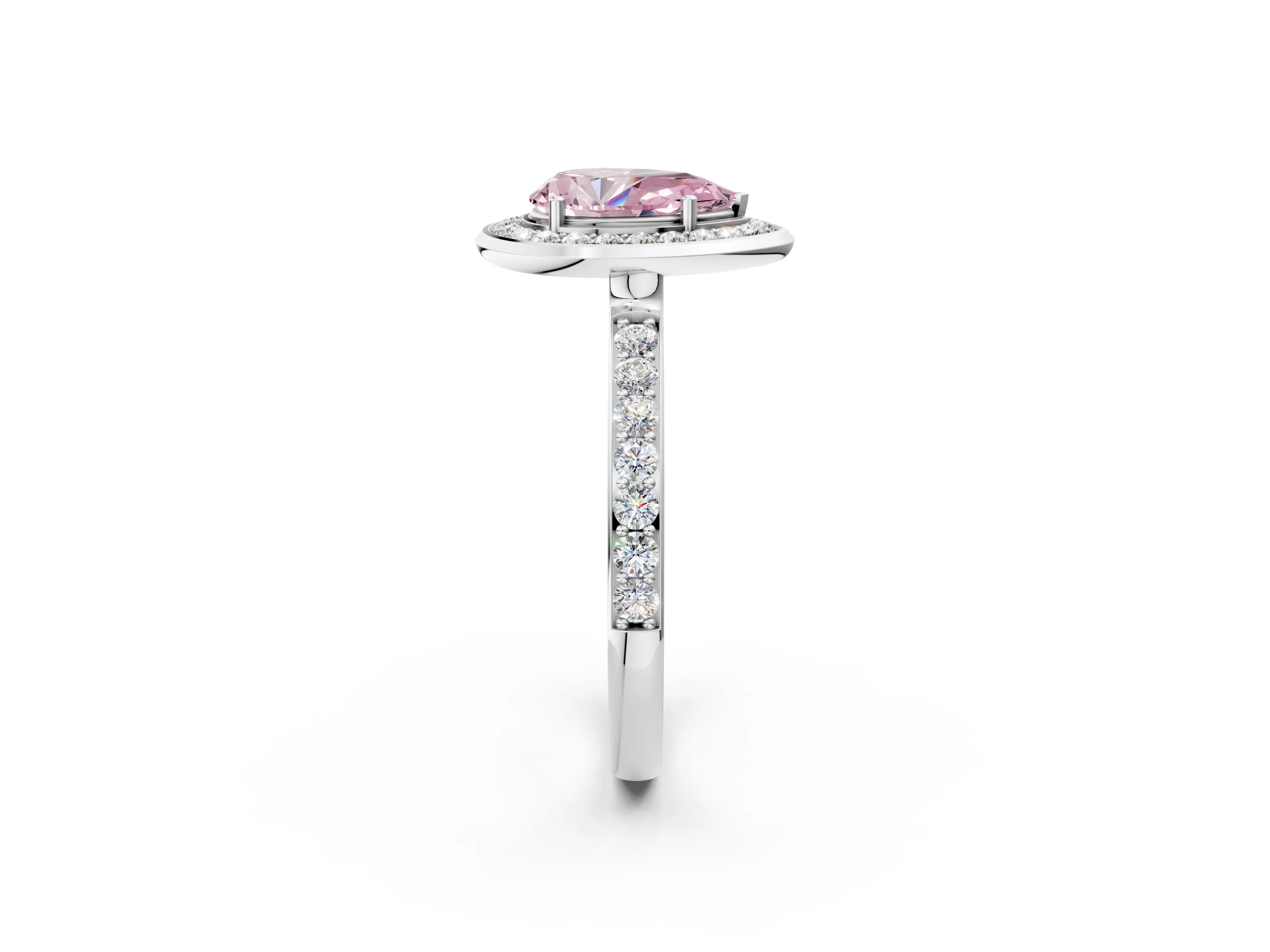 White gold Fancy Pink Pear Cut Diamond Halo Ring with Bezel Frame and Pavé Band_2