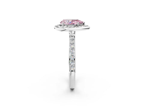 White gold Fancy Pink Pear Cut Diamond Halo Ring with Bezel Frame and Pavé Band_2