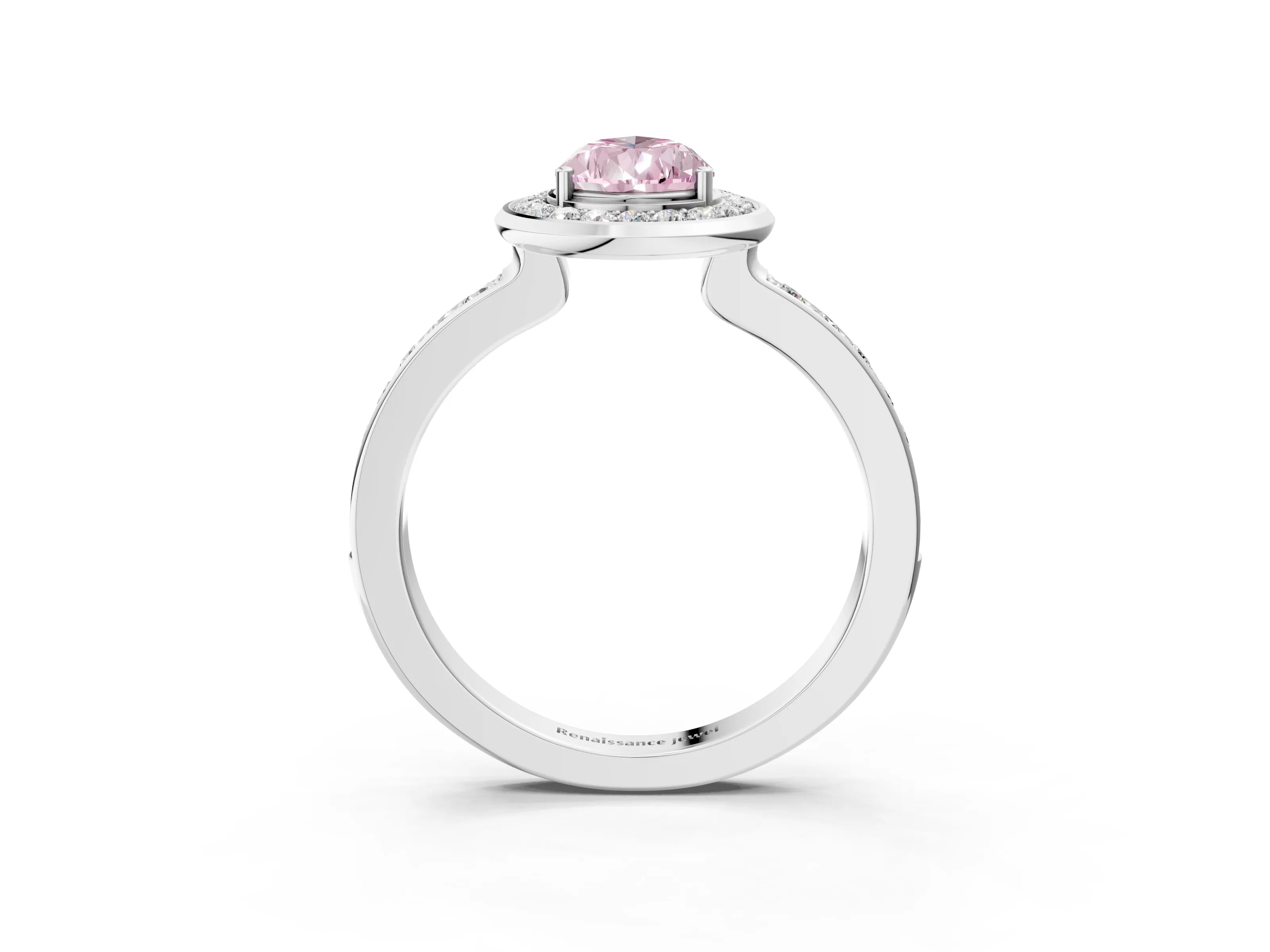 White gold Fancy Pink Pear Cut Diamond Halo Ring with Bezel Frame and Pavé Band_3