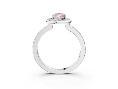 White gold Fancy Pink Pear Cut Diamond Halo Ring with Bezel Frame and Pavé Band_3