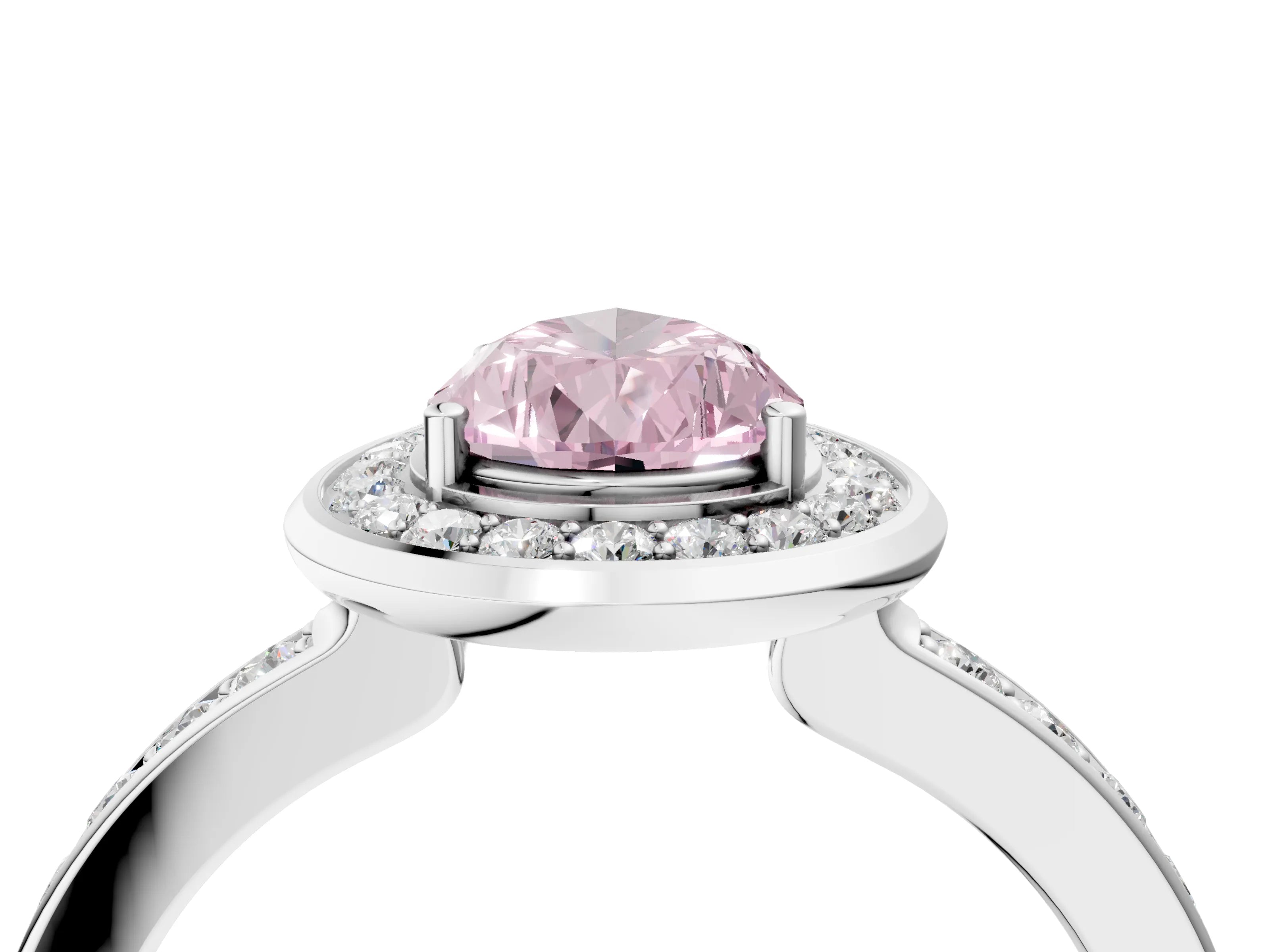 White gold Fancy Pink Pear Cut Diamond Halo Ring with Bezel Frame and Pavé Band_4